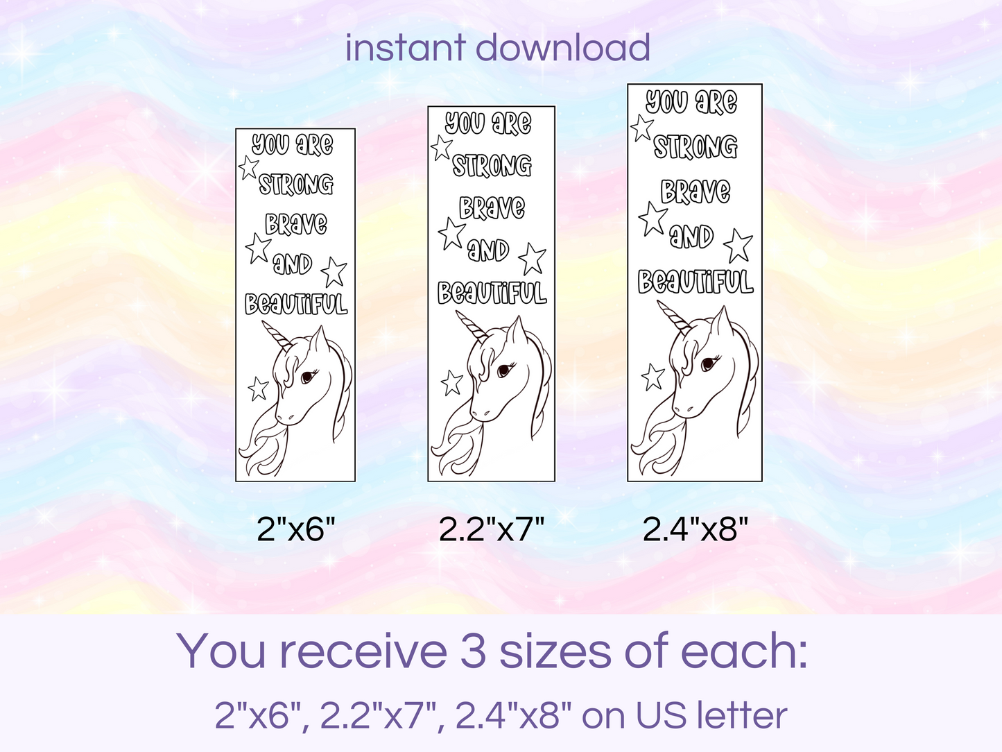 Unicorn bookmark sizes