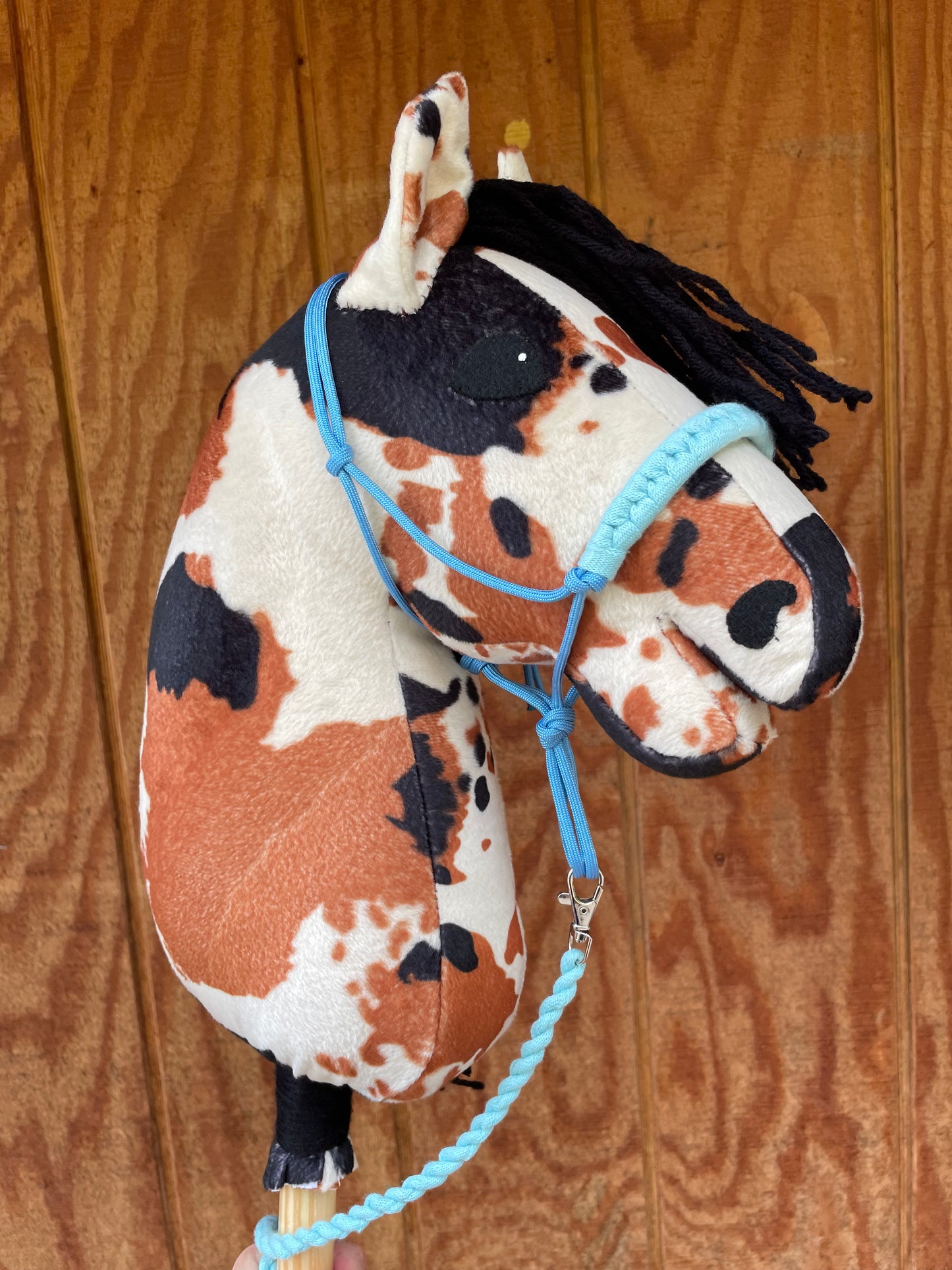 Pinto hobby horse with halter