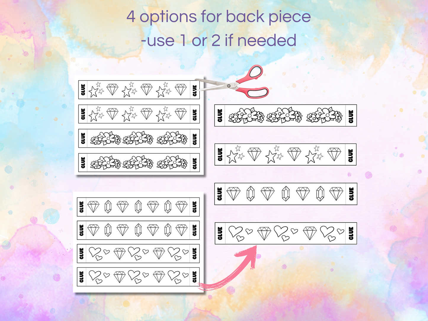 Unicorn horn back pieces that have diamonds, hearts and sparkle