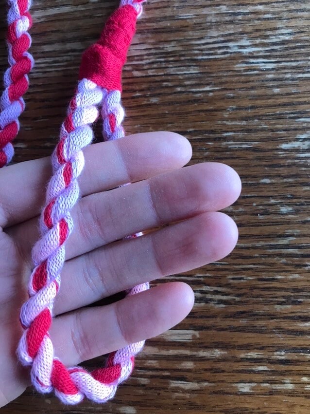 Hobby horse lead rope with handle: mix of red, purple and pink, hobby horse tack, hobby horse accessories