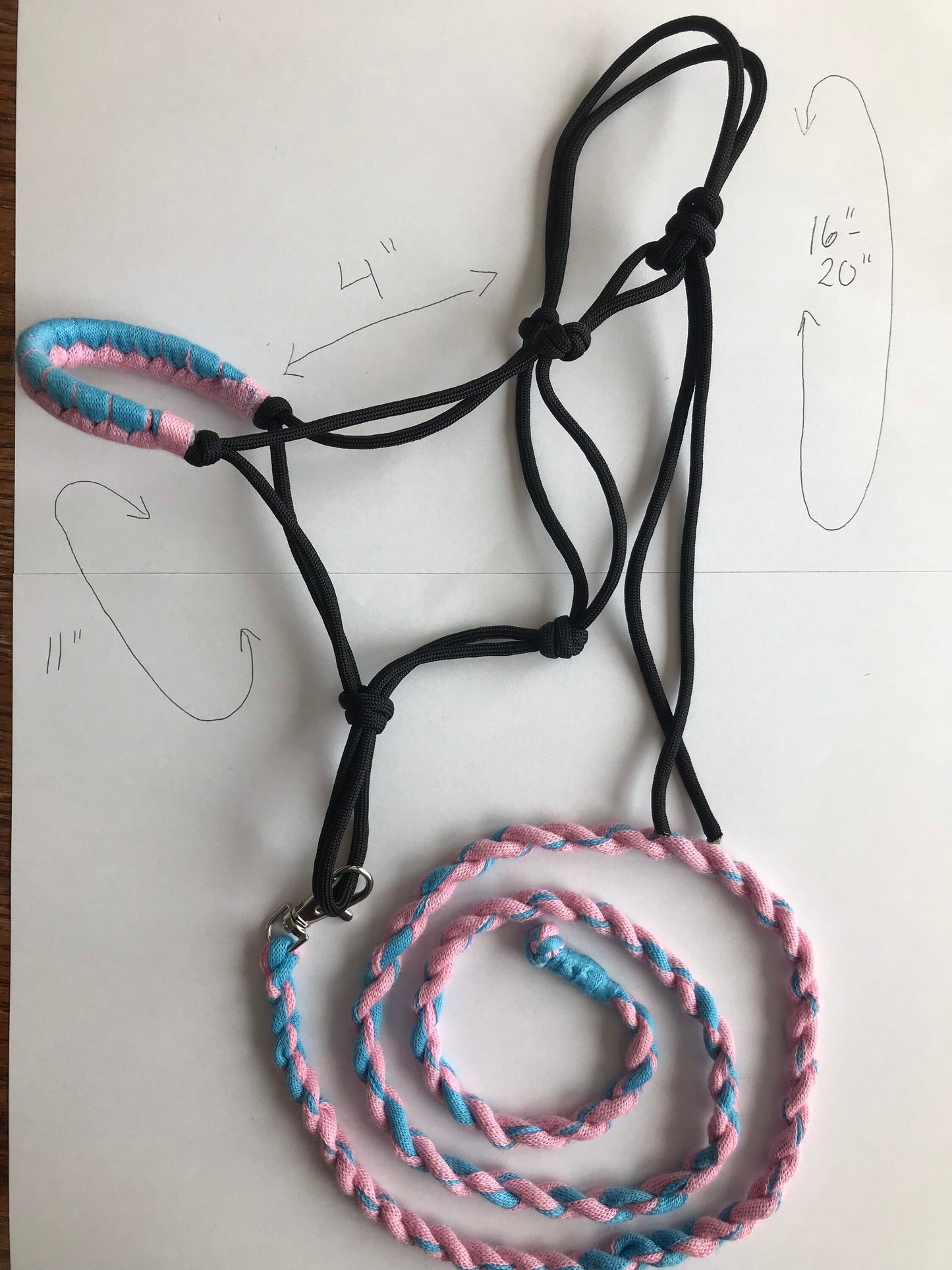 Rope halter and lead rope for hobby horse pink blue, hobby horse tack