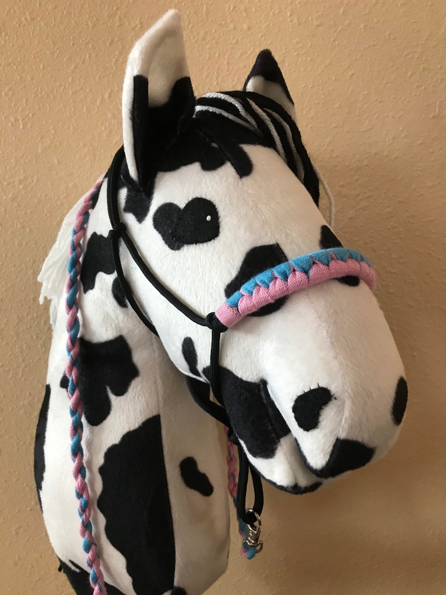 Rope halter and lead rope for hobby horse pink blue, hobby horse tack