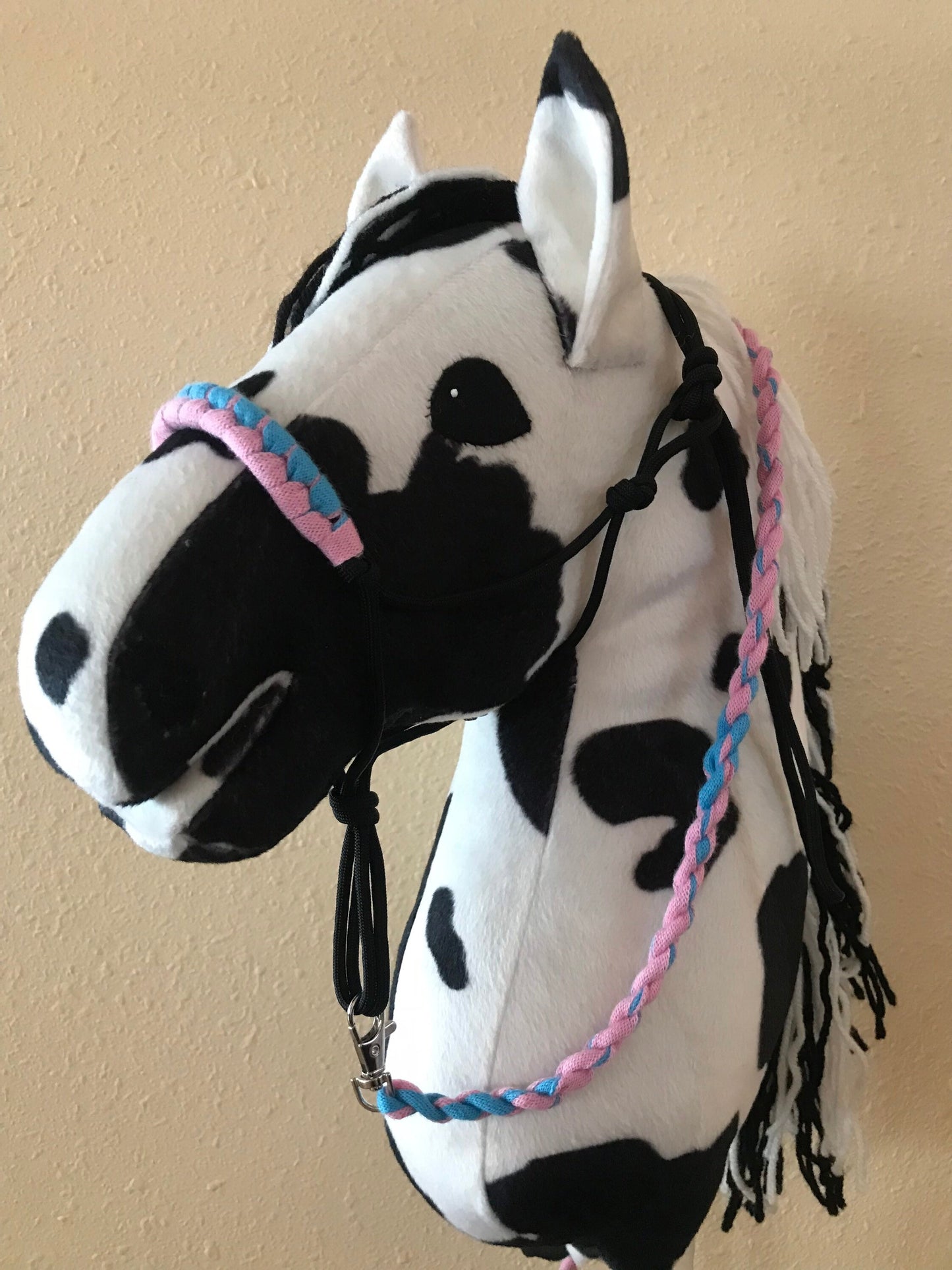 Rope halter and lead rope for hobby horse pink blue, hobby horse tack