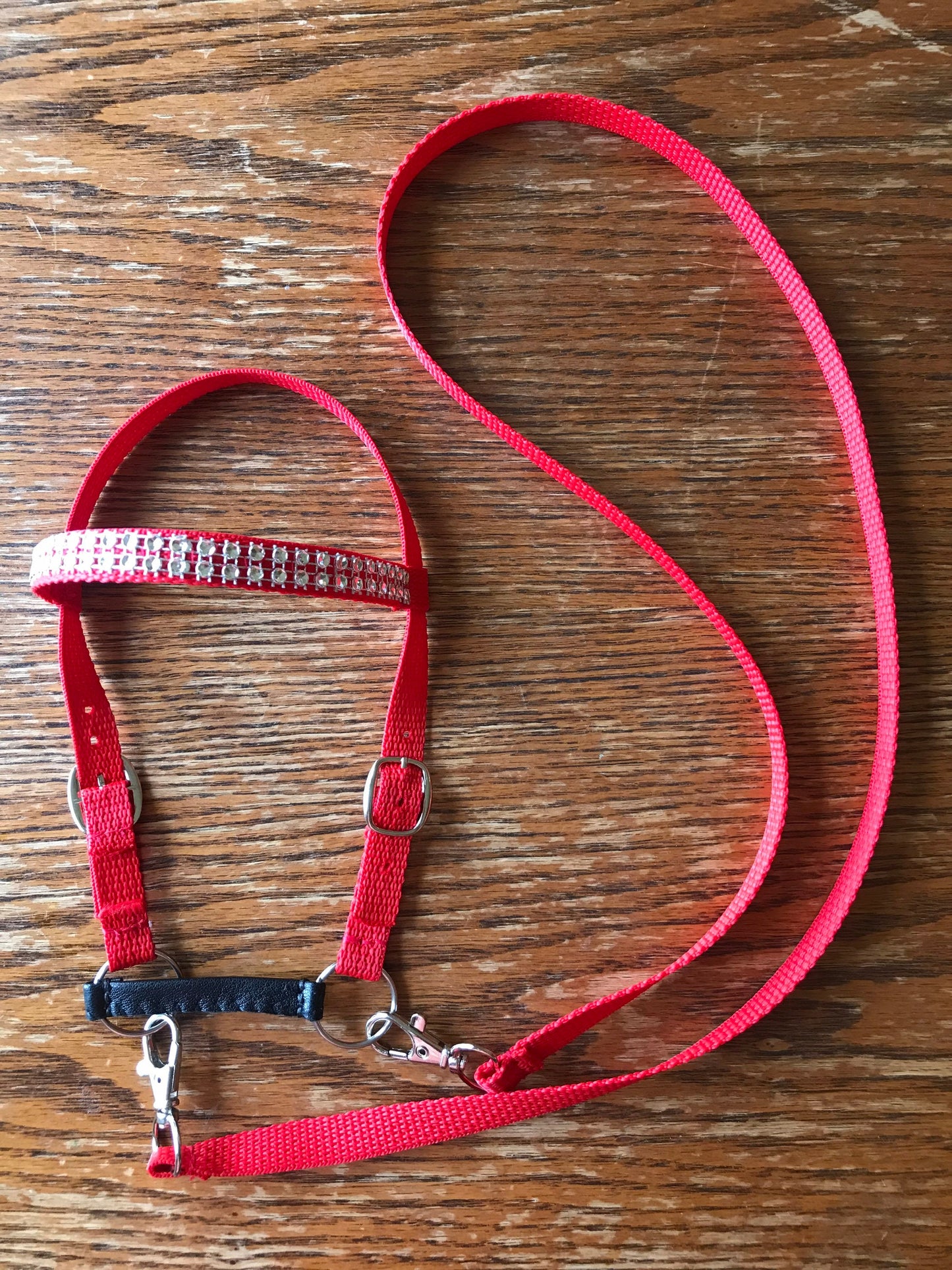 Hobby horse bridle red with bling on the brow band
