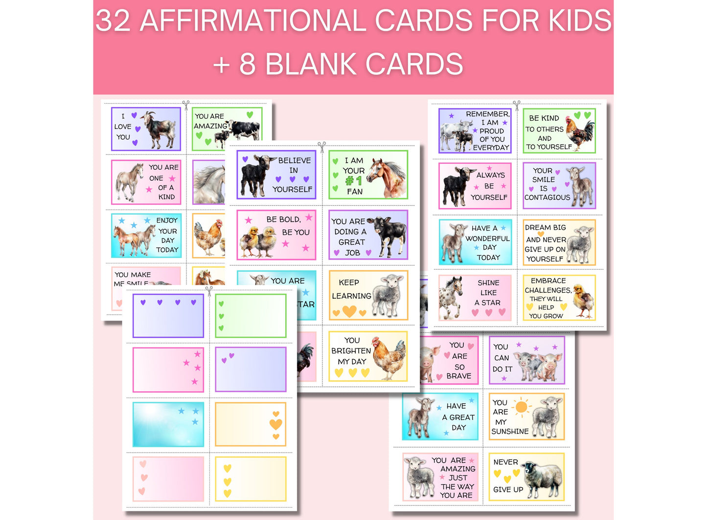 Printable lunchbox notes for kids, Farm animal lunch box notes, Lunch box cards for kids, positive affirmations back to school notes
