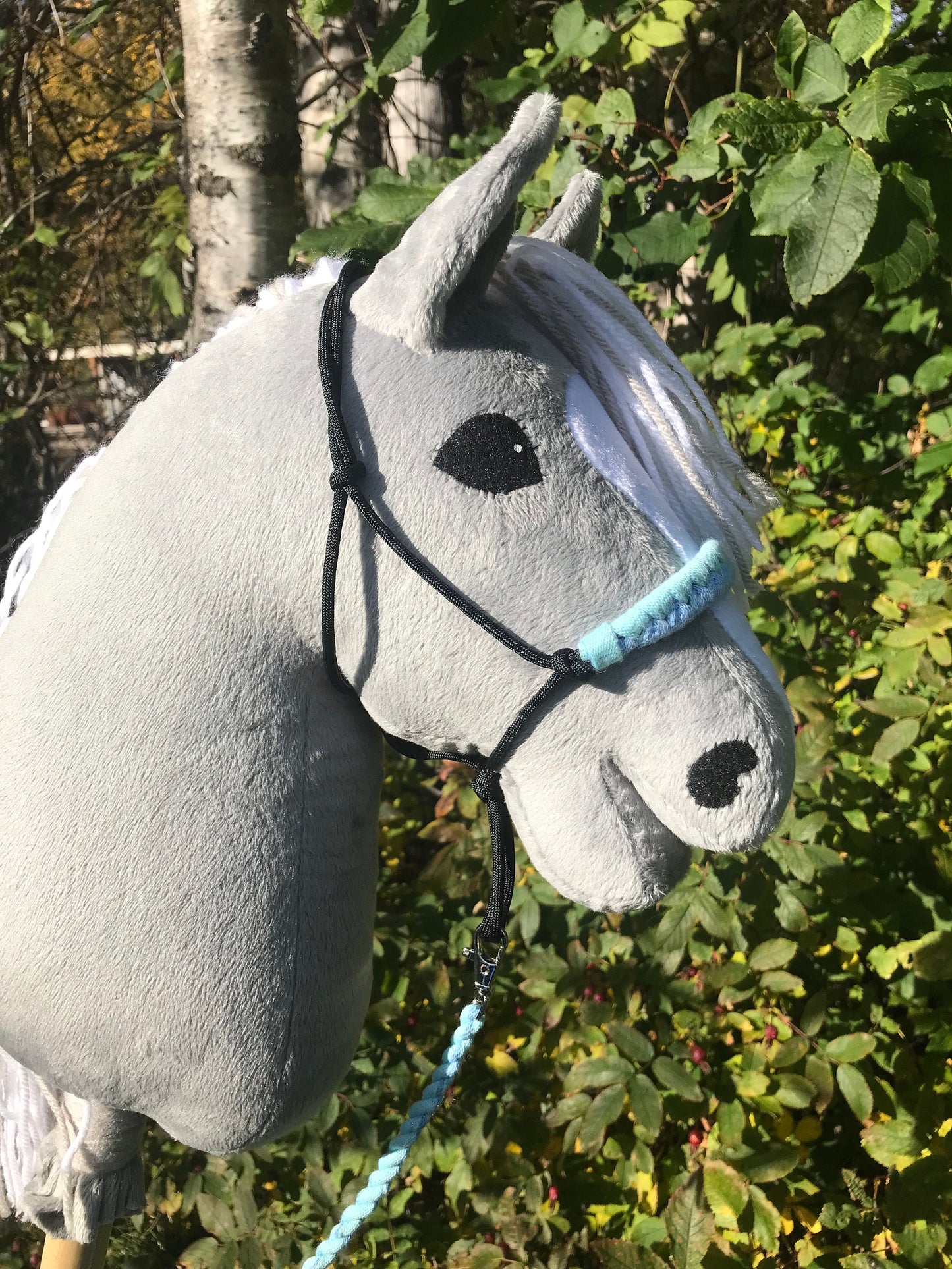 Hobby horse gray with rope halter, Gray hobby horse with tack, free shipping in the USA, stick horse gray