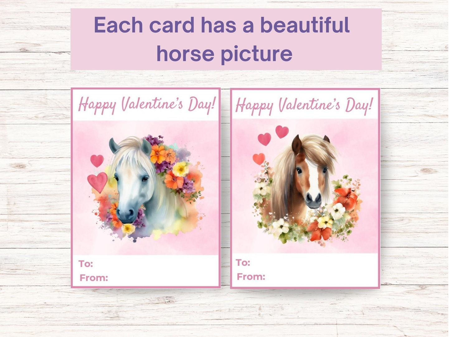 6 Printable Horse Valentines Cards, Classroom Valentine Cards Horse Greeting Cards kids, Valentine Cards for Kids Classroom, Equestrian Card