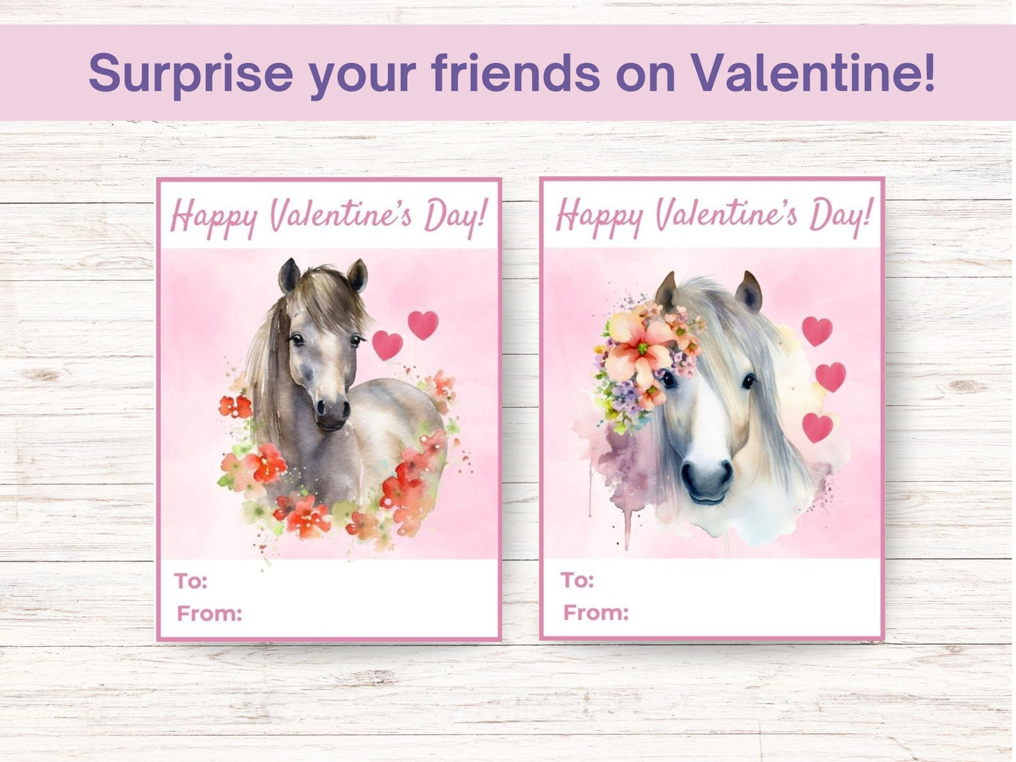 6 Printable Horse Valentines Cards, Classroom Valentine Cards Horse Greeting Cards kids, Valentine Cards for Kids Classroom, Equestrian Card