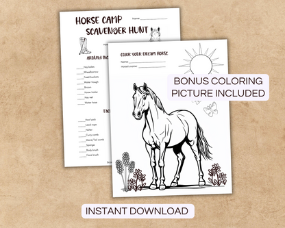 Printable Horse Camp Scavenger Hunt Game