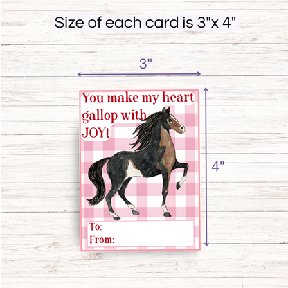 measuring one Valentine's day horse card, 3" x 4".