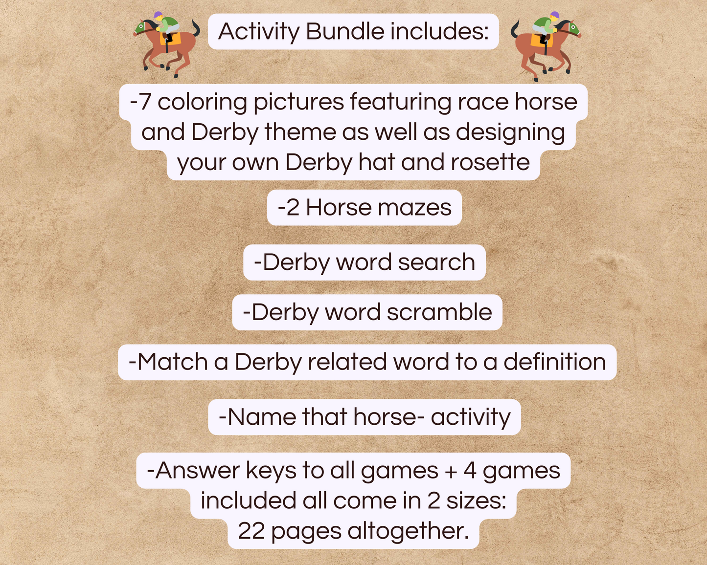 Text of what is included in the horse coloring and activity book bundle.