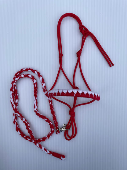 hobby horse rope halter and lead rope red and white