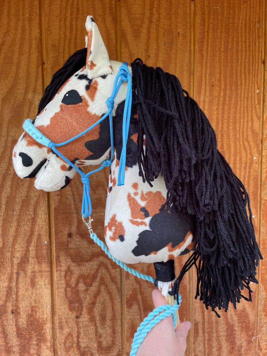 Pinto hobby horse with halter