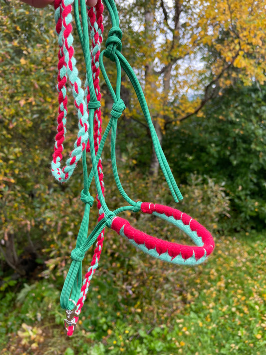 hobby horse rope halter and lead rope green and red