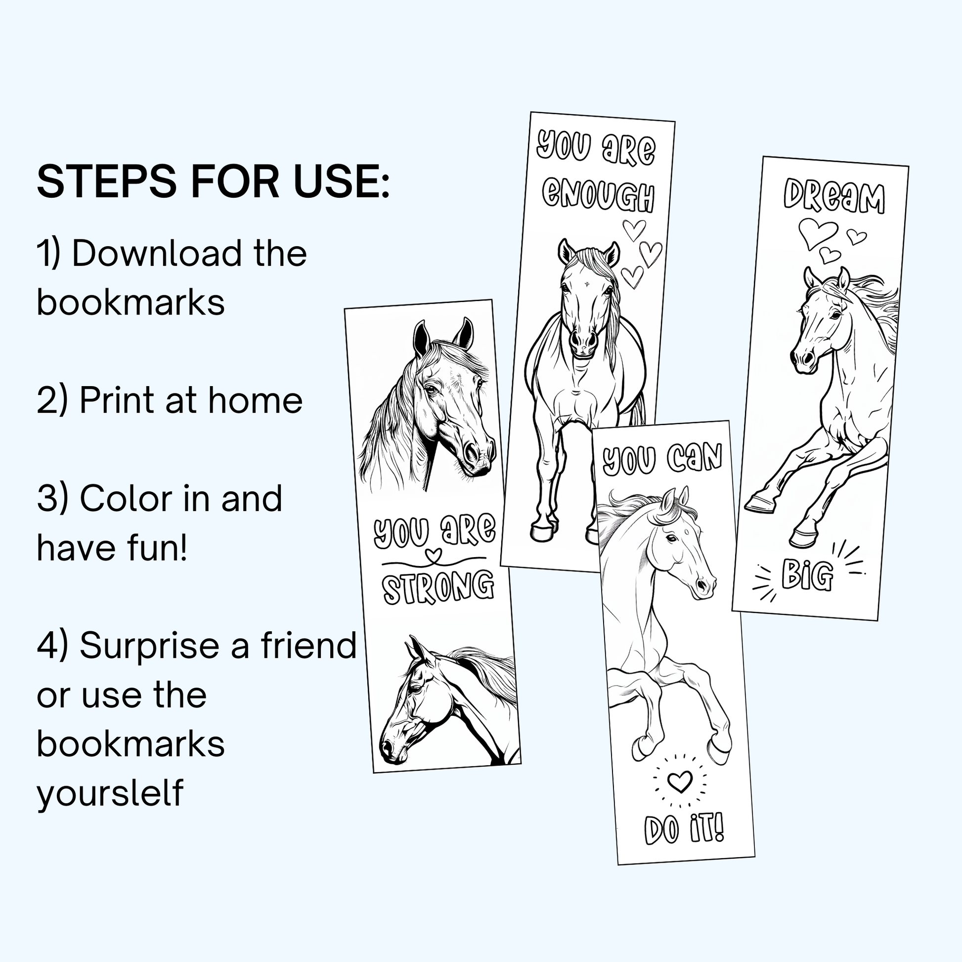 Instructions on how to use printable horse bookmarks