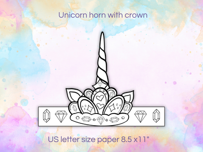 unicorn paper crown with horn and crown