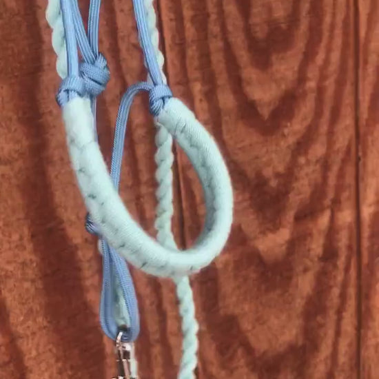 Rope halter and lead rope set for hobby horse light blue and turquoise, hobby horse tack set, hobby horse accessories