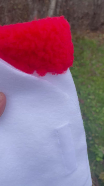 Video showing white hobby horse blanket with red padding. 