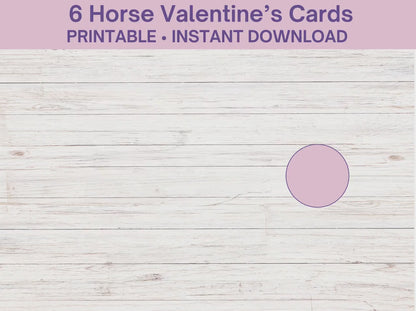 6 Printable Horse Valentines Cards, Classroom Valentine Cards Horse Greeting Cards kids, Valentine Cards for Kids Classroom, Equestrian Card