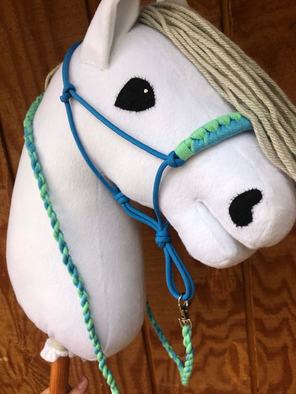 Hobby horse rope halter and lead rope set blue mint green