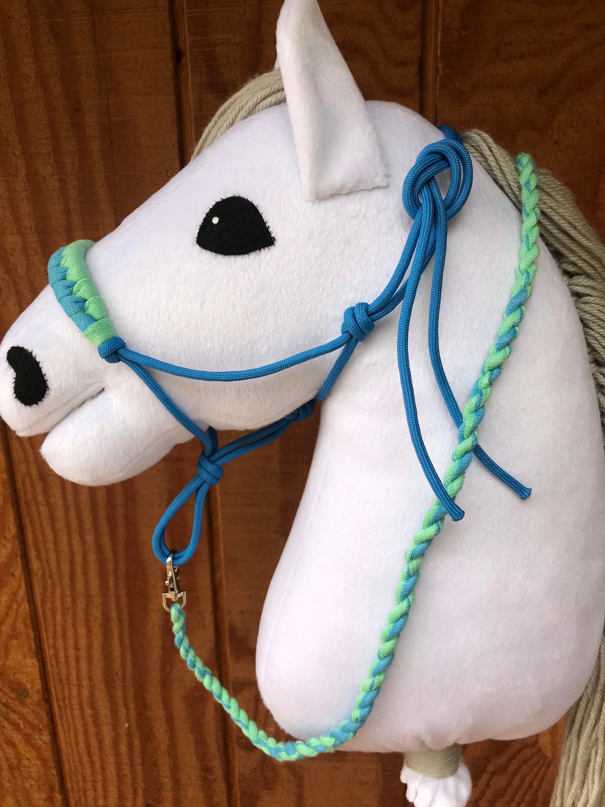 Hobby horse rope halter and lead rope set blue mint green