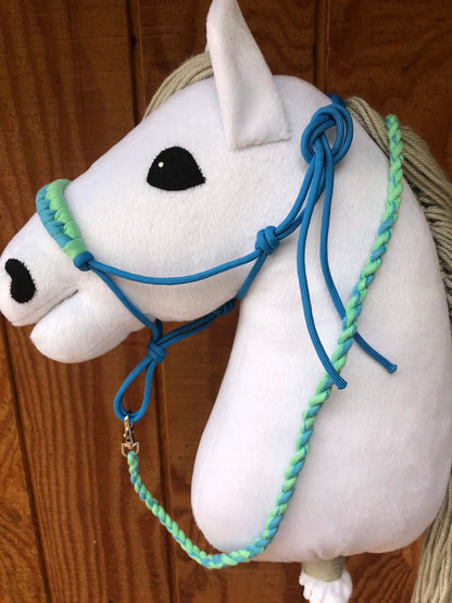 Hobby horse rope halter and lead rope set blue mint green