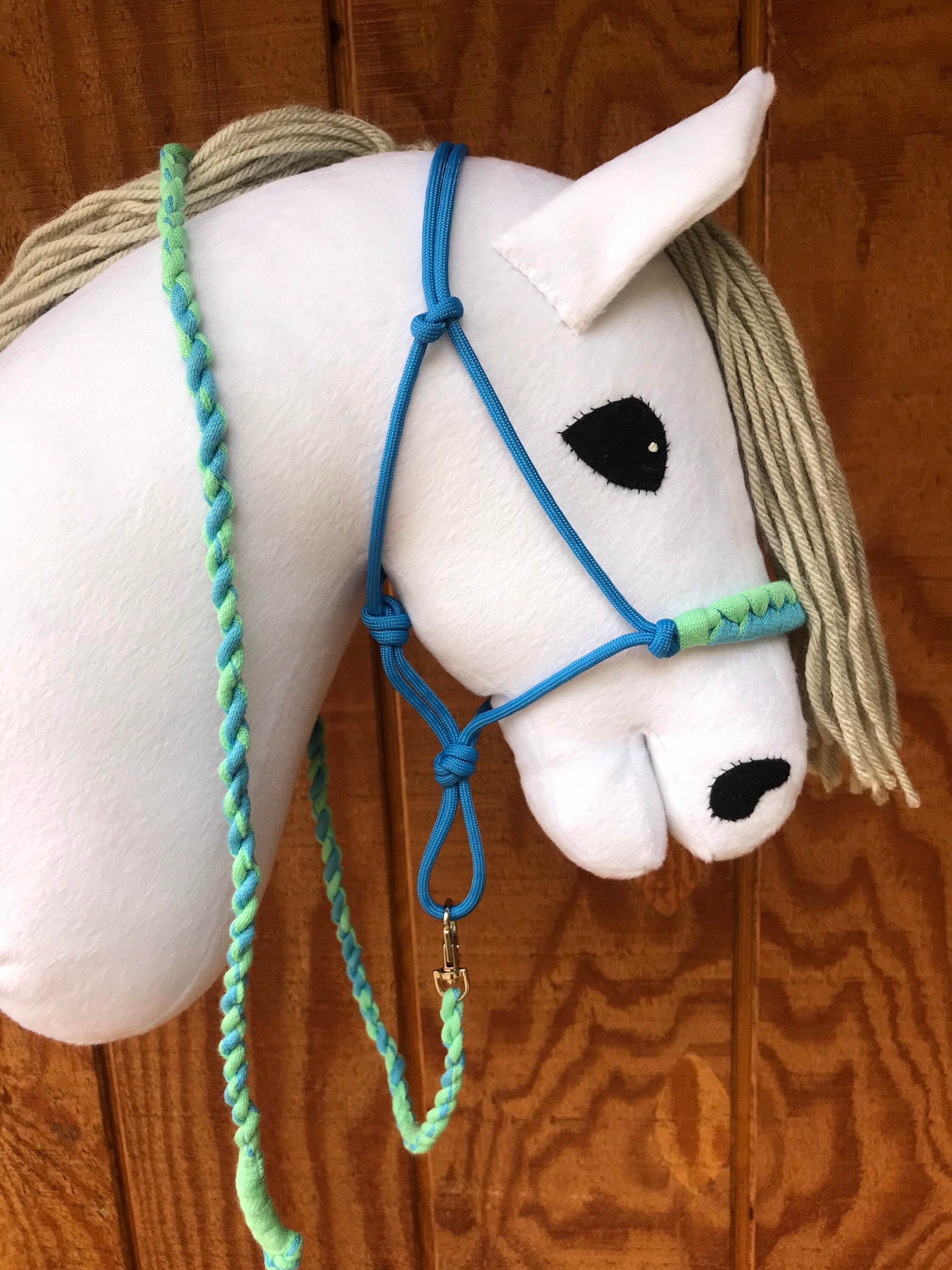 Hobby horse rope halter and lead rope set blue mint green