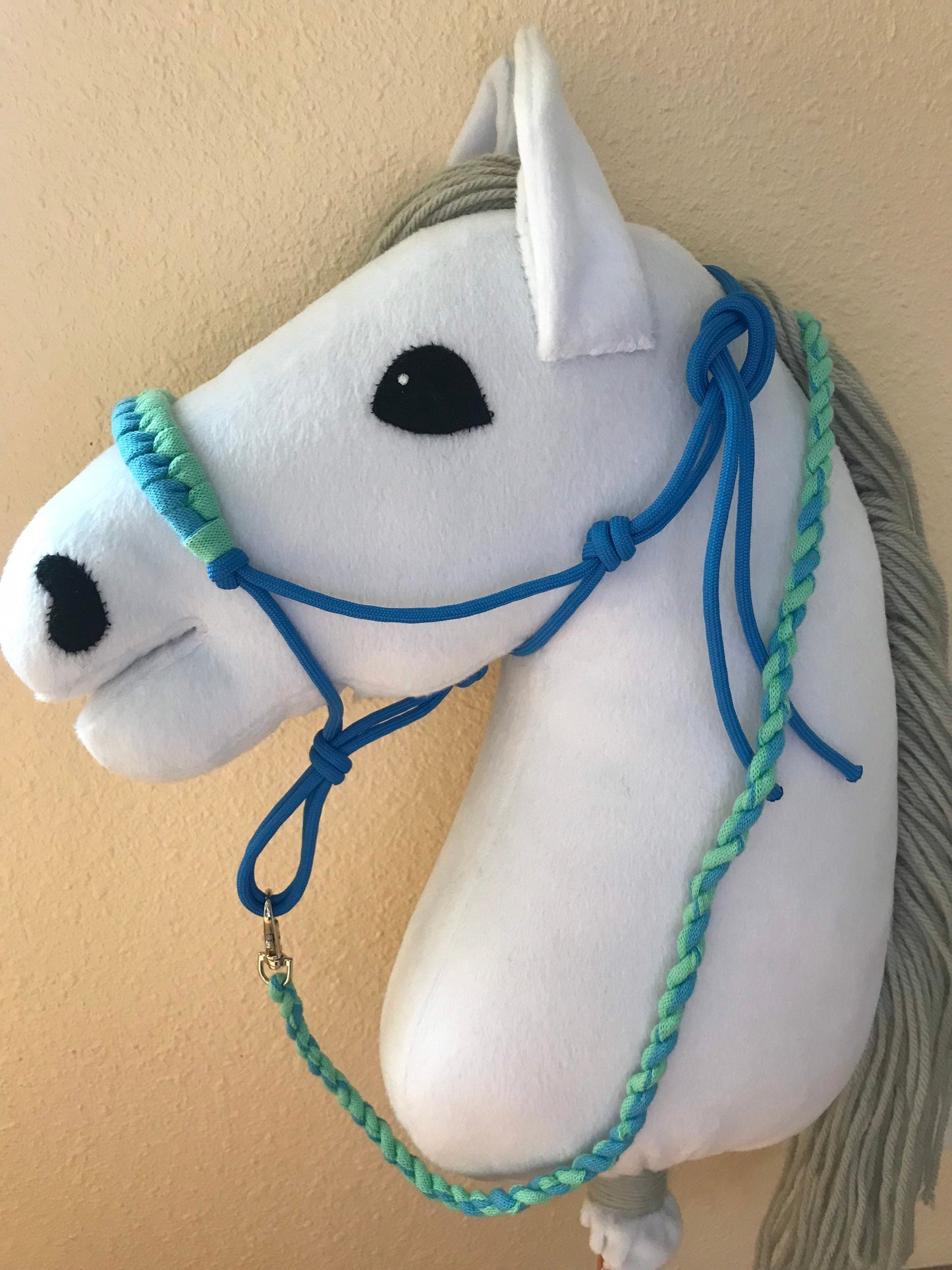 Hobby horse rope halter and lead rope set blue mint green