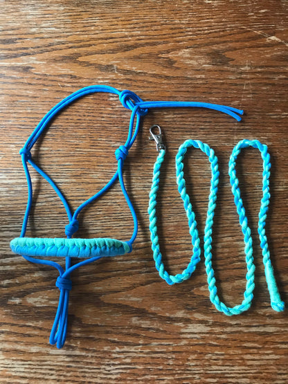 Hobby horse rope halter and lead rope set blue mint green