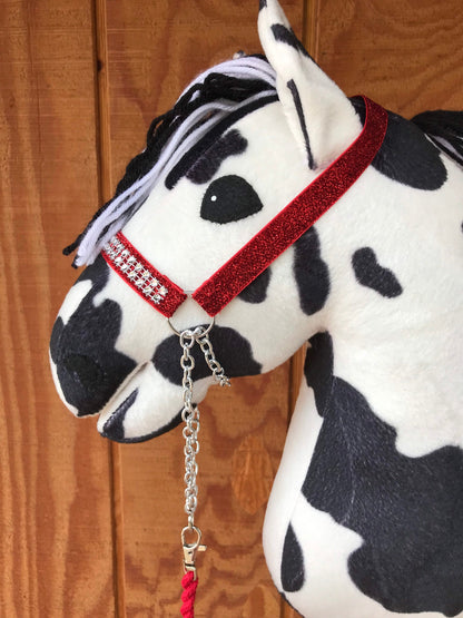 Hobby horse show halter&lead red with bling, Hobby horse tack, Hobby horse accessories, Limited edition Christmas hobby horse tack