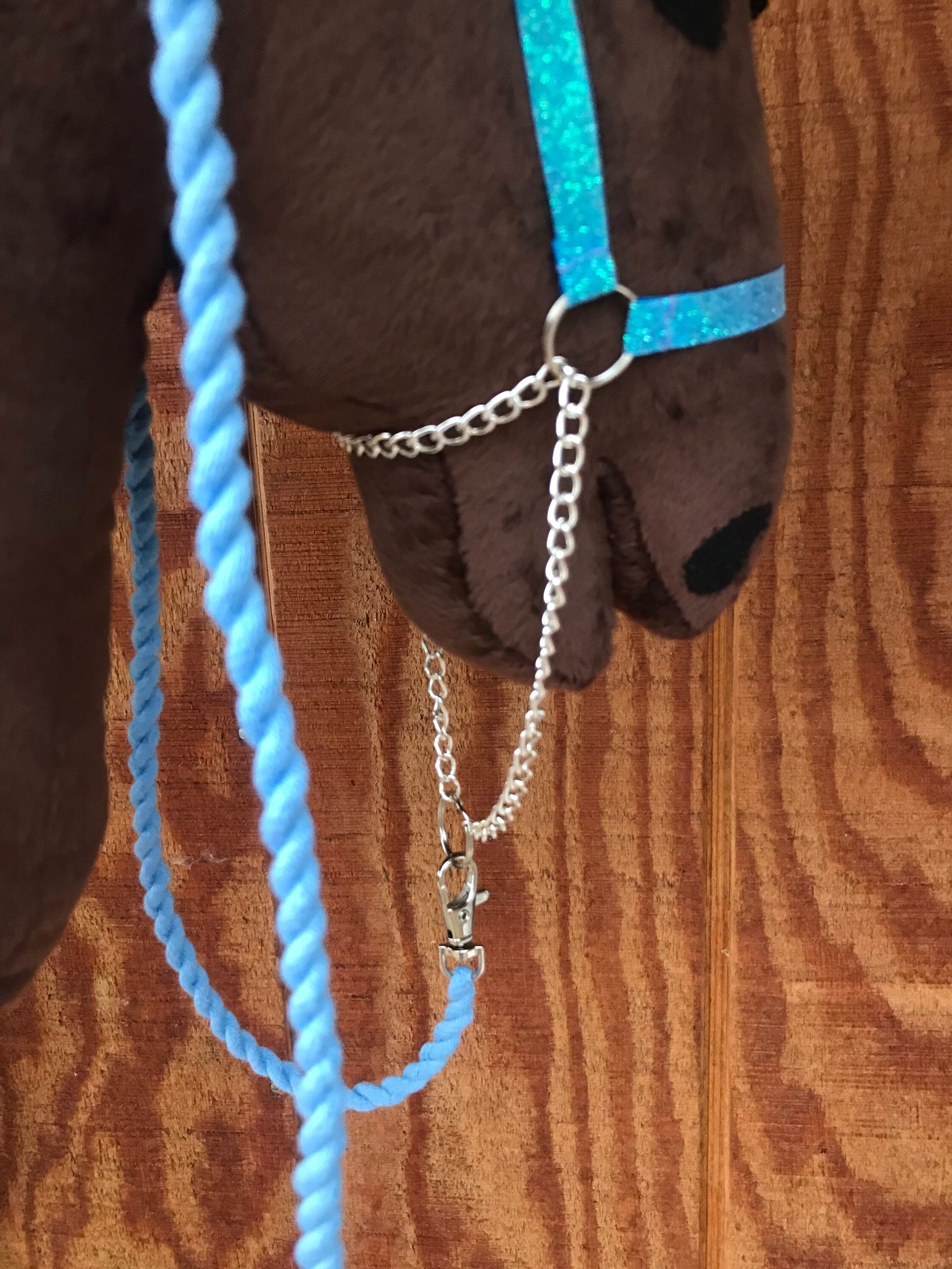 Hobby horse show halter sparkly blue with lead rope, hobby horse tack, hobby horse accessories