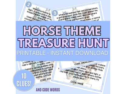 Horse Treasure Hunt printable, Printable Treasure Hunt for Kids, Birthday Hunt Clues, Indoor Scavenger Hunt for kids, Printable Horse Game