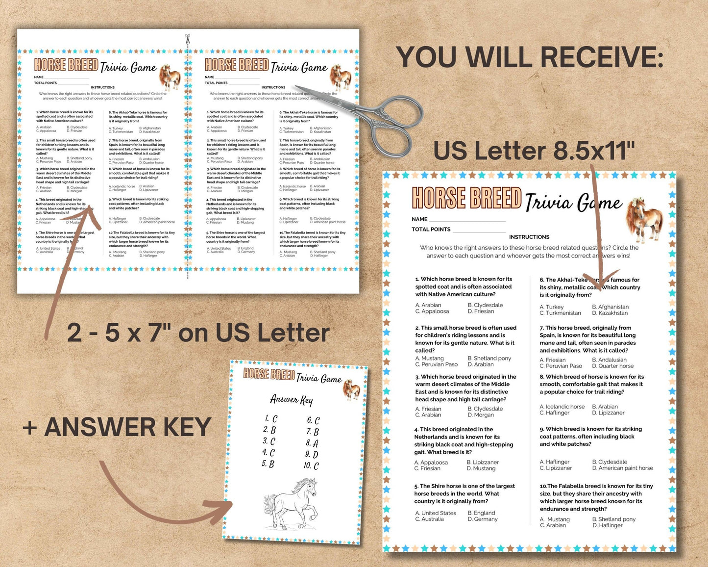 Printable Horse Breed Trivia Game, Equestrian Trivia, Equestrian Learning, Horse Birthday Party Game, Printable Horse Quiz, Horse Trivia