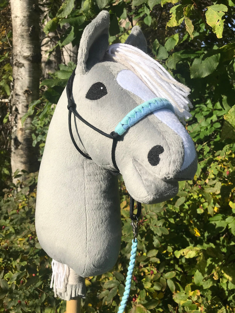 Hobby horse gray with rope halter, Gray hobby horse with tack, free shipping in the USA, stick horse gray