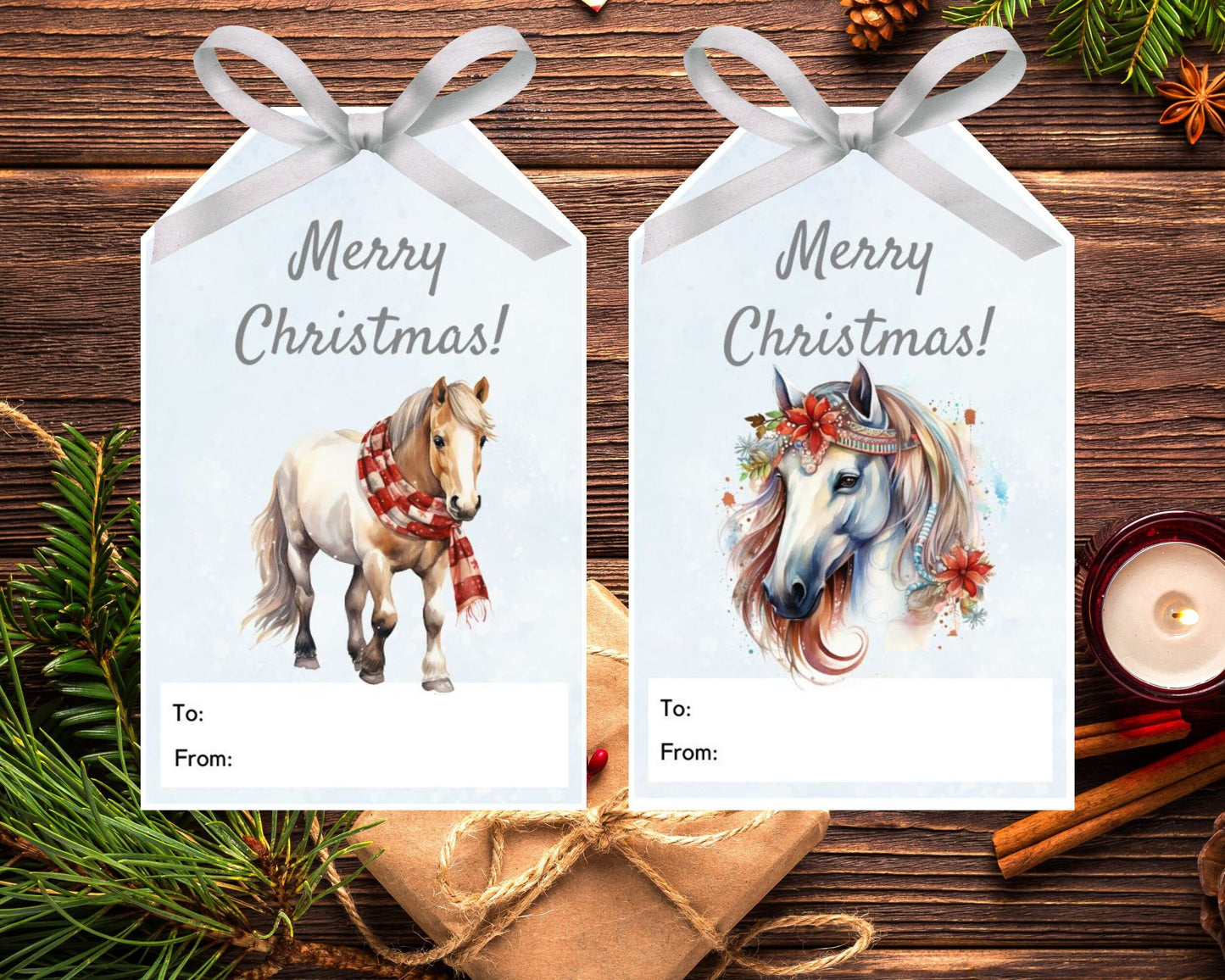 Printable Winter Christmas Horse gift tag set of 6, Christmas Horse gift tags, Merry Christmas printable tags, Christmas favor tags