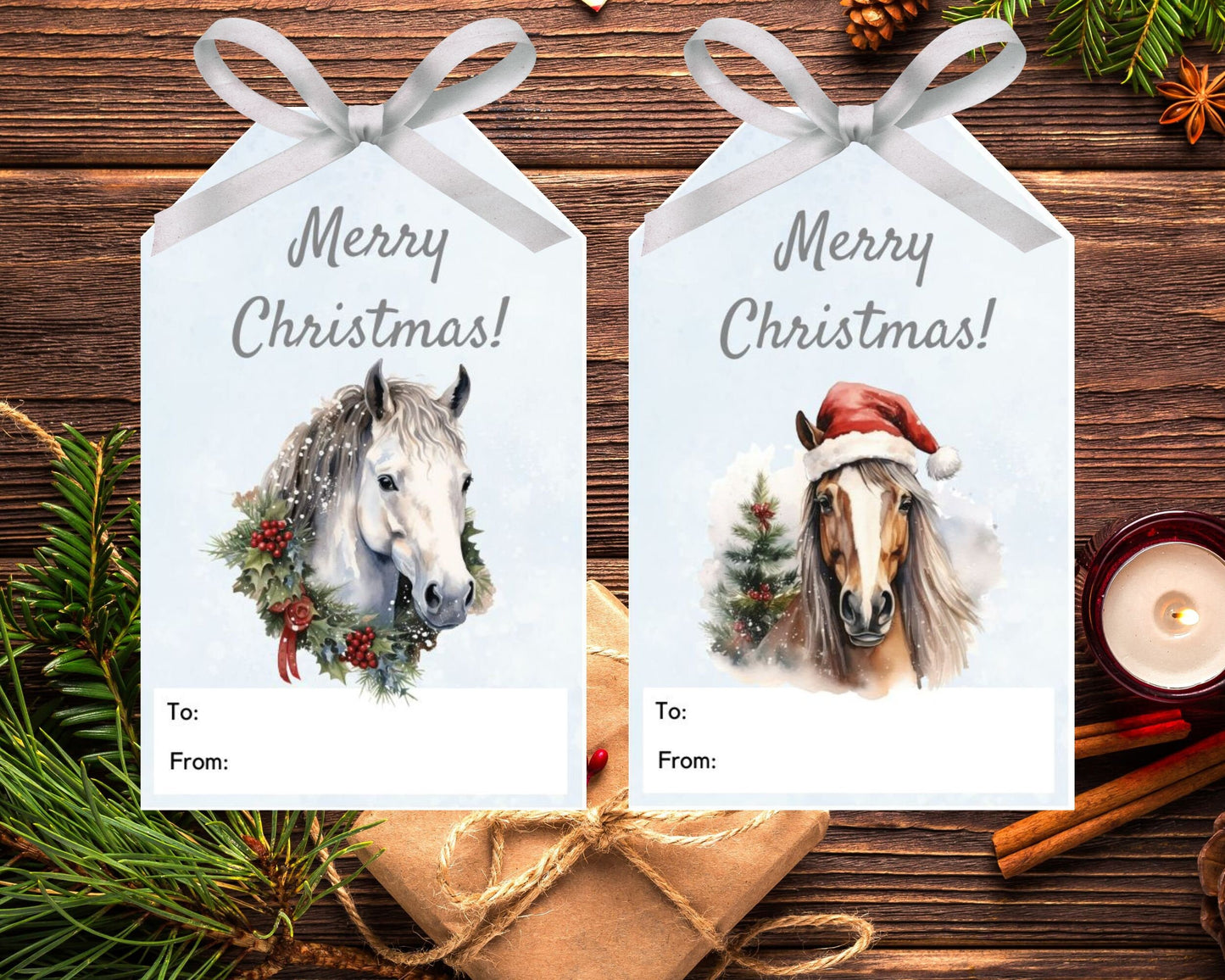 Printable Winter Christmas Horse gift tag set of 6, Christmas Horse gift tags, Merry Christmas printable tags, Christmas favor tags