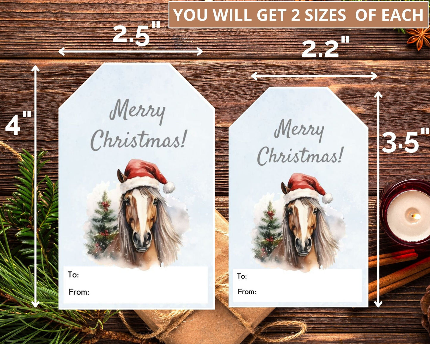 Printable Winter Christmas Horse gift tag set of 6, Christmas Horse gift tags, Merry Christmas printable tags, Christmas favor tags