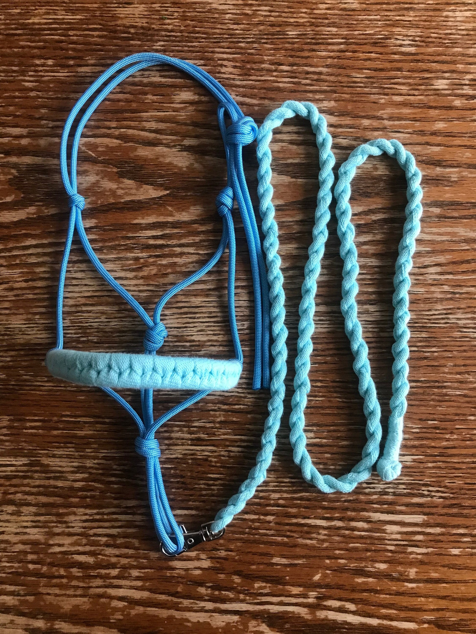 Hobby horse rope halter and lead rope light blue and turquoise