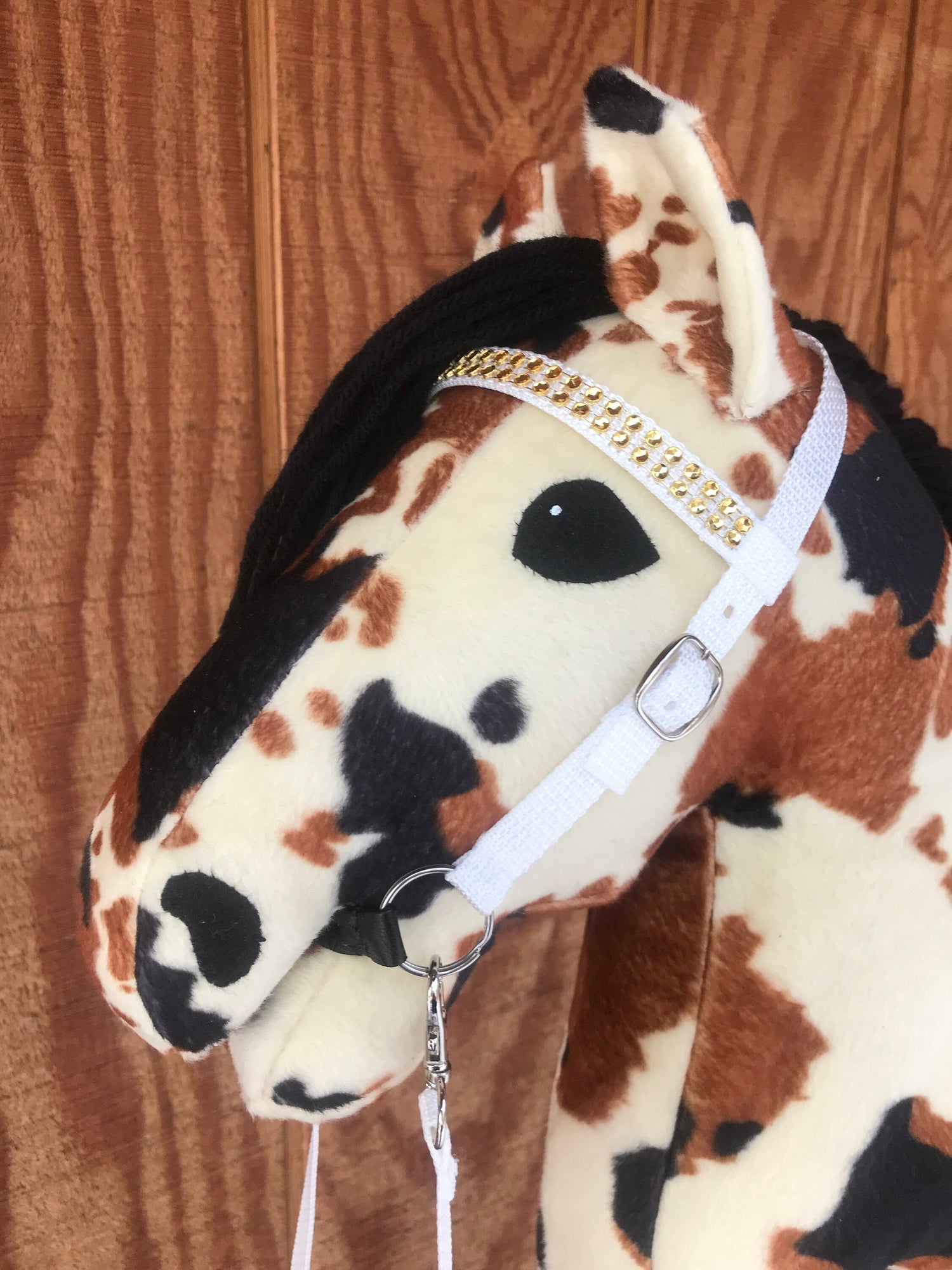 Hobby horse bridle white with golden color bling, hobby horse accessories white, Hobby horse tack white