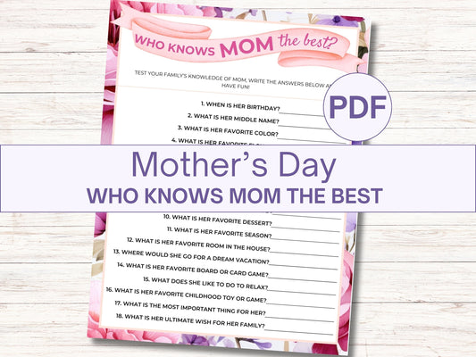 Who Knows Mom the Best Game, Mother's Day Activity, Mother's Day Family Game, Mom Appreciation Game, Classroom Games, Family Group Games